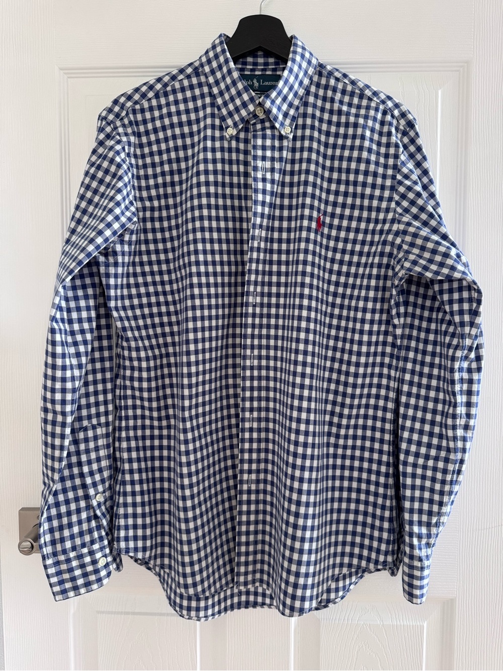 Ralph Lauren Custom Fit Navy and White Gingham Button-Down Shirt